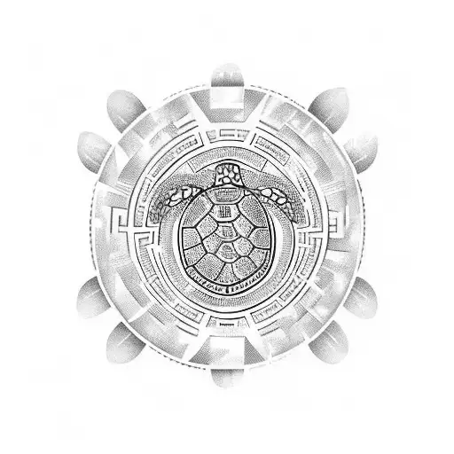 turtle with symbols on the shell  tattoo design idea