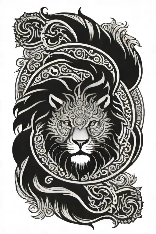 mandala with the lion's head incorporated in style tattoo design idea