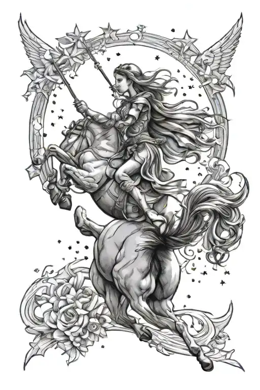 Sagittarius half woman half horse shooting stars tattoo design idea