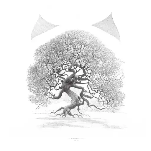 oak tree with half of its leaves gone  tattoo design idea