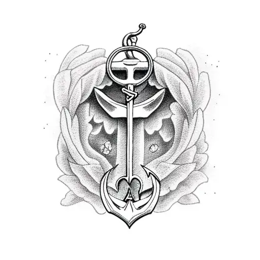 angel with flowers and boat anchor tattoo design idea