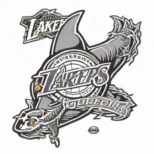 lakers logo shark beach landscape tattoo design idea