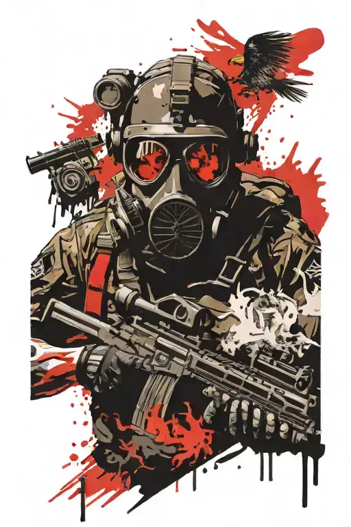 polish jw grom soldier wearing a gas mask with the polish eagle as the background  tattoo design idea