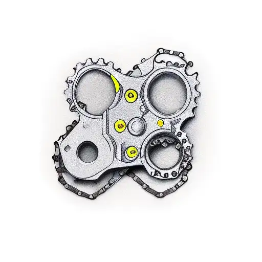 bicycle chain and part of the sprocket implanted into parts of the human body tattoo design idea