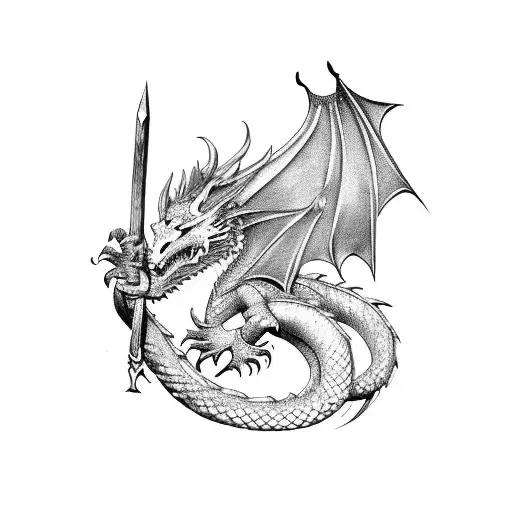 dragon and axe tattoo design idea