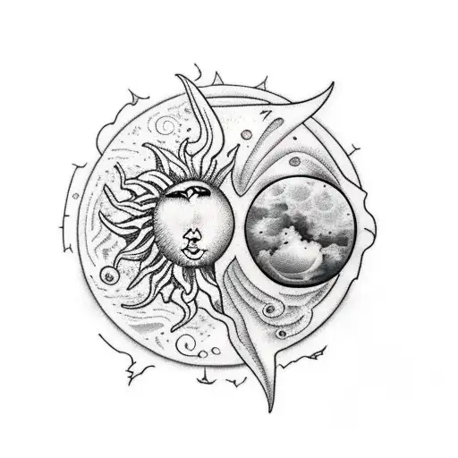 Sun and moon hugging  tattoo design idea