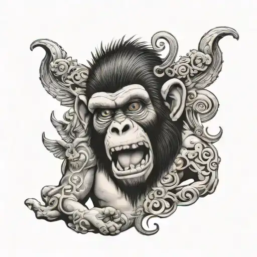 Monkey and god horny tattoo design idea