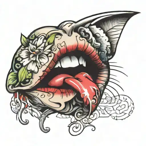 first kiss lips like kissed and pussy tattoo design idea