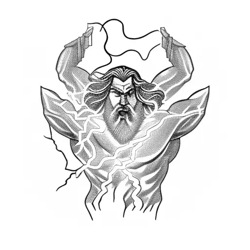 generate tattoo of Zeus throwing lightning on the forearm. Show the whole figure tattoo design idea