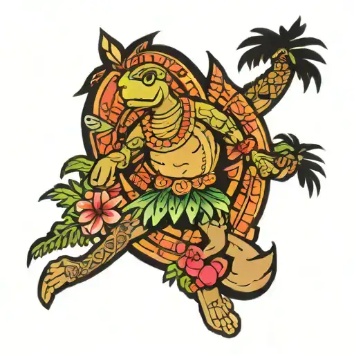 Hawaii tribal patterns palm tree hula dancer turtle  tattoo design idea