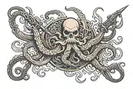 kraken trident held tattoo design idea