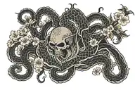kraken holding trident Sakura background symbolizing tattoo design idea