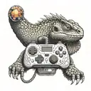 A video game controller made out of minerals with a bearded dragon perched on top tattoo design idea
