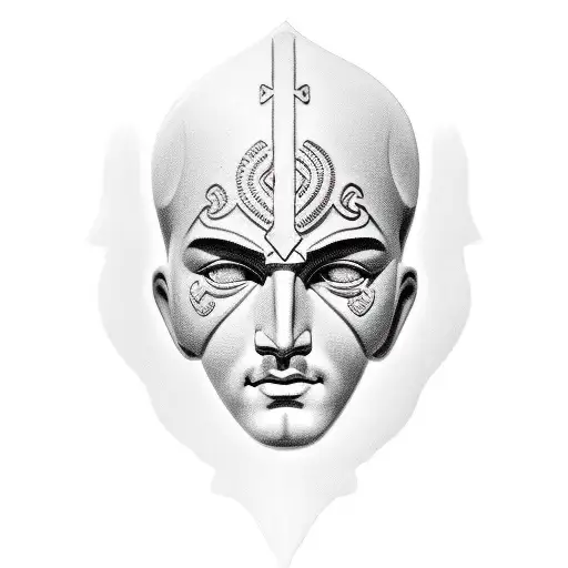 Greek god atlast with happy and sad face mask on with lighting striking around him tattoo design idea