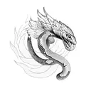 Snake and phoenix intertwined tattoo design idea