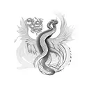 Snake and phoenix intertwined tattoo design idea