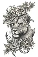 lioness with cubs and floral design tattoo design idea