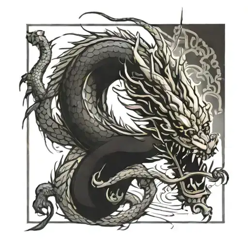 - Vertical sword as the main object - A long Chinese dragon that wraps around a sword and holds onto it with its paws -  tattoo design idea