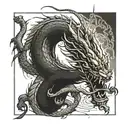 - Vertical sword as the main object - A long Chinese dragon that wraps around a sword and holds onto it with its paws -  tattoo design idea