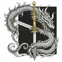 - Vertical sword as the main object - A long Chinese dragon that wraps around a sword and holds onto it with its paws -  tattoo design idea