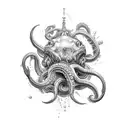 arm tattoo Kraken underwater  attacking a sailboat color tattoo design idea