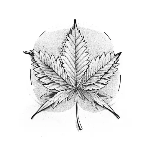 Cannabis leaf intertwined with a whiskey bottle tattoo design idea