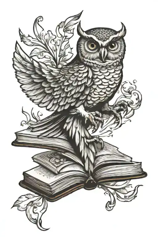 open book skull owl flying tattoo design idea