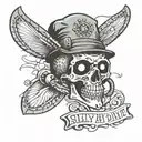 cap with a propeller on it with the quote silly shit till i die  tattoo design idea
