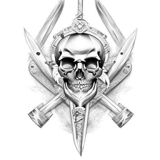 pirate skull with drumsticks tattoo design idea