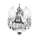 dark Alice in wonderland forest I'll arm sleeve tattoo design idea