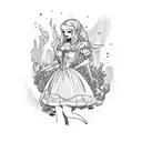 dark Alice in wonderland forest I'll arm sleeve tattoo design idea