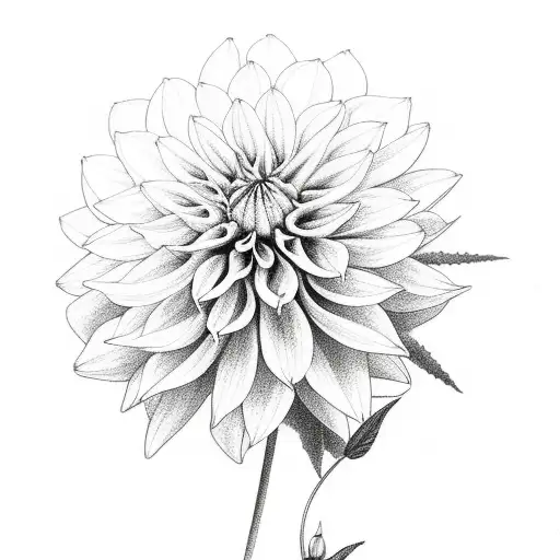 dahlia with surrounding plant and hummingbird  tattoo design idea