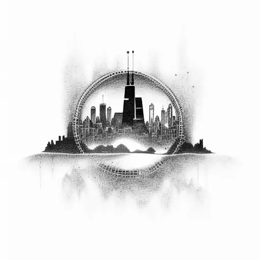 Chicago skyline with cool car unique artistic tattoo design idea