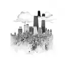 Chicago skyline background with clouds and car tattoo design idea