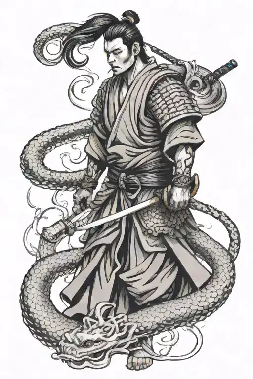 samurai with snake tattoo design idea