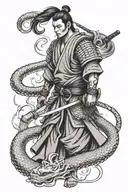 samurai with snake tattoo design idea