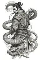 samurai with snake tattoo design idea