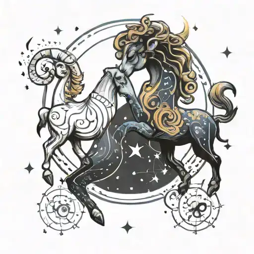 aries and aquarius constellation merging together with very most simple zodiac signs tattoo design idea