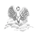 Dotwork outline of a baby cherub angel with cloud filling tattoo design idea