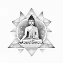 buddha meditating under night sky with sacred geometry tattoo design idea