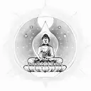 buddha meditating under night sky with sacred geometry tattoo design idea