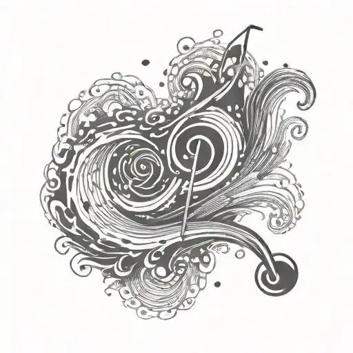 A tattoo of the musical notes from the chorus of the song George Ezra - Hold My Girl morphing into a crashing wave tattoo design idea