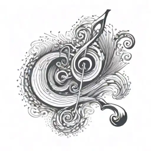 A tattoo of the musical notes from the chorus of the song George Ezra - Hold My Girl morphing into a crashing wave tattoo design idea