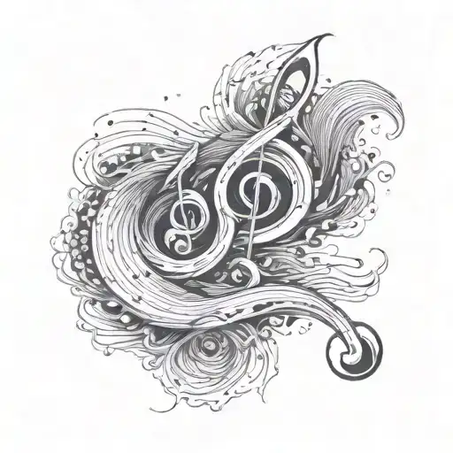 A tattoo of the musical notes from the chorus of the song George Ezra - Hold My Girl morphing into a crashing wave tattoo design idea