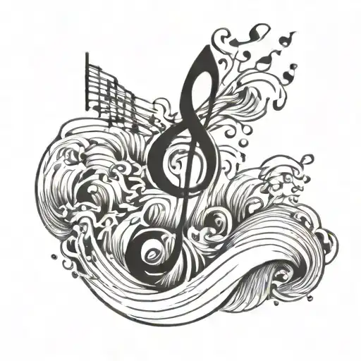 A tattoo of the musical notes from the chorus of the song George Ezra - Hold My Girl morphing into a crashing wave tattoo design idea