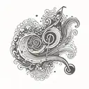 A tattoo of the musical notes from the chorus of the song George Ezra - Hold My Girl morphing into a crashing wave tattoo design idea