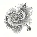 A tattoo of the musical notes from the chorus of the song George Ezra - Hold My Girl morphing into a crashing wave tattoo design idea