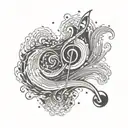 A tattoo of the musical notes from the chorus of the song George Ezra - Hold My Girl morphing into a crashing wave tattoo design idea