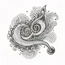 A tattoo of the musical notes from the chorus of the song George Ezra - Hold My Girl morphing into a crashing wave tattoo design idea