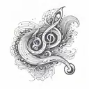 A tattoo of the musical notes from the chorus of the song George Ezra - Hold My Girl morphing into a crashing wave tattoo design idea